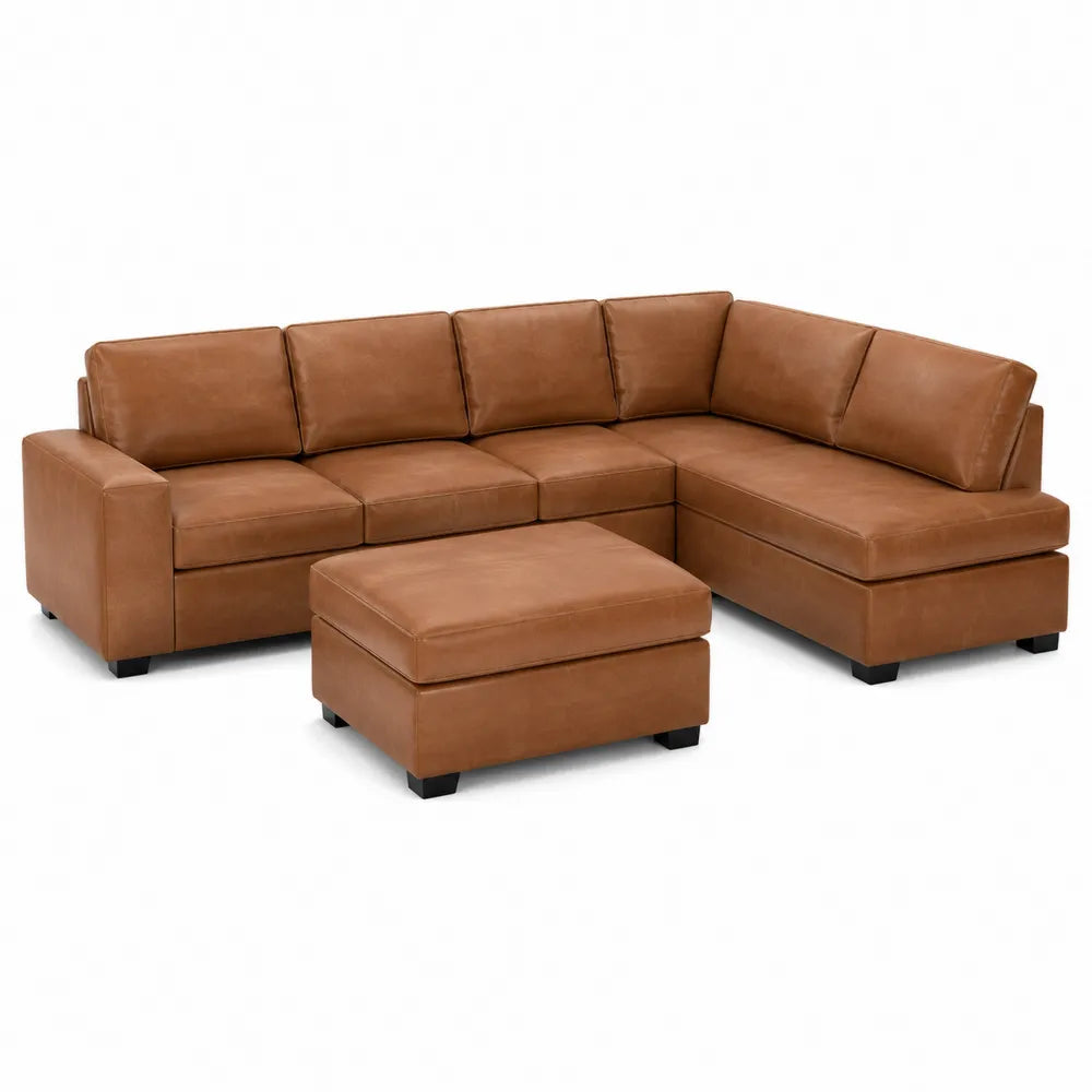 Canapé modulaire en cuir synthétique marron avec repose-pieds