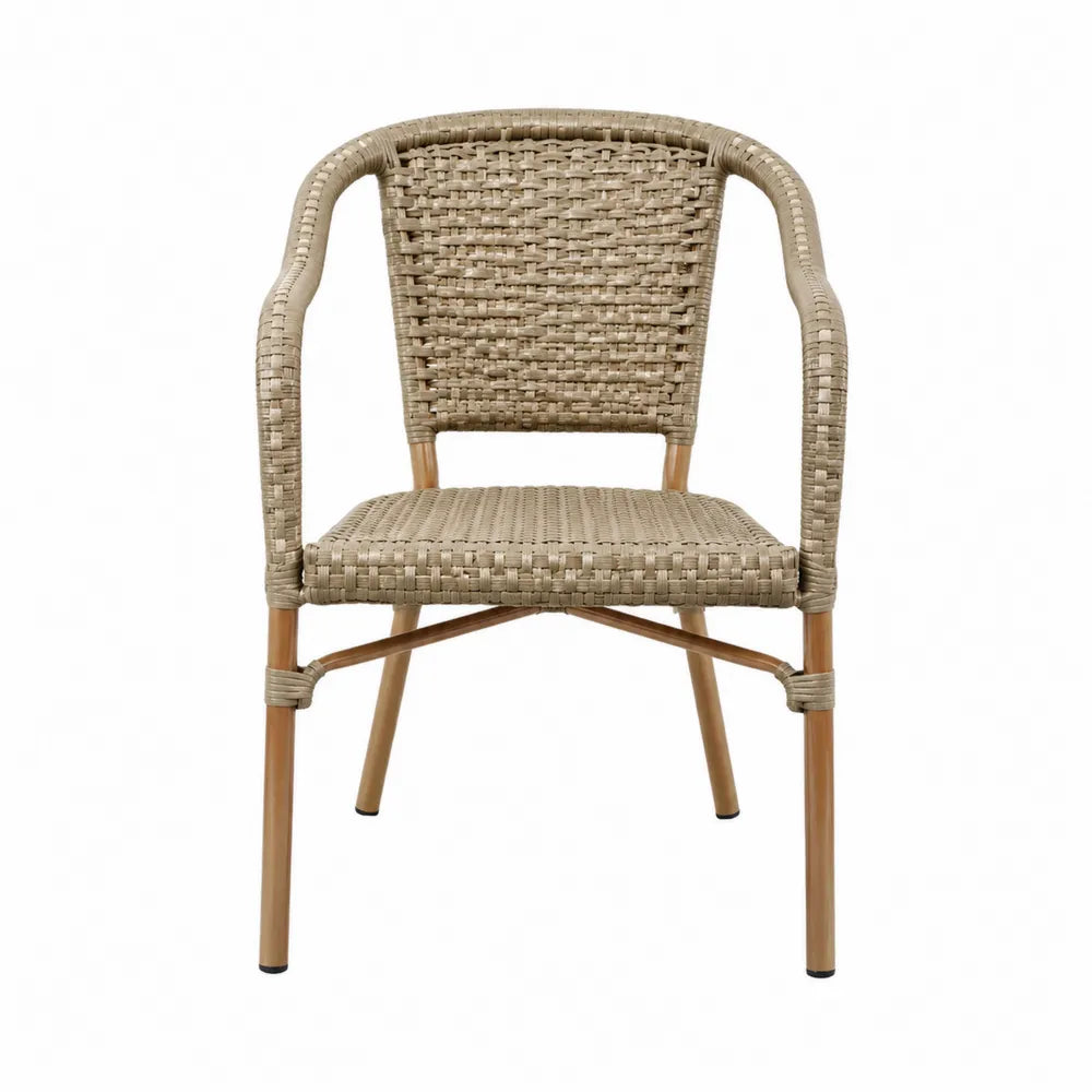 Chaise en polyéthylène tressé avec structure en aluminium, beige, 55x55x82 cm