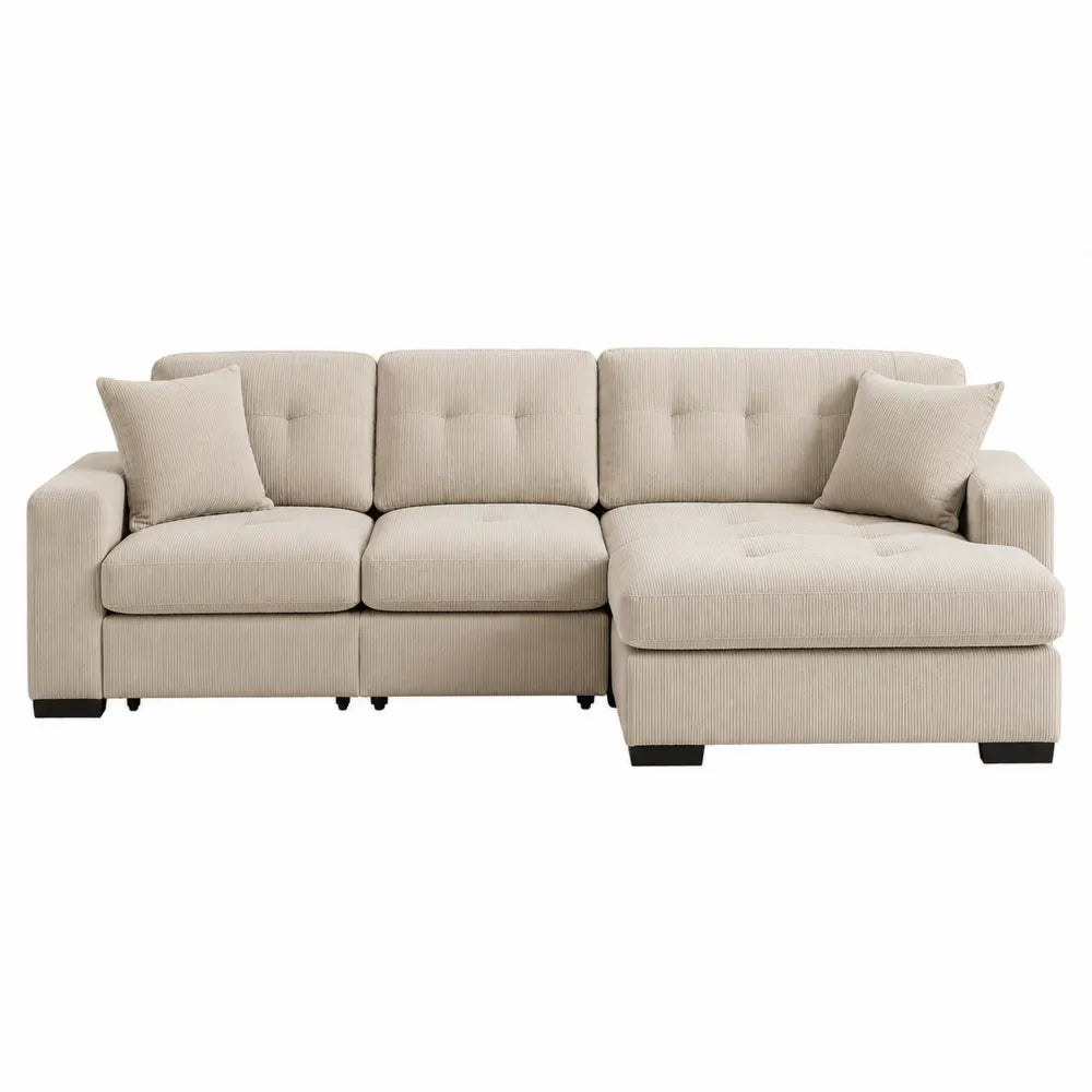 Canapé en tissu côtelé beige avec méridienne