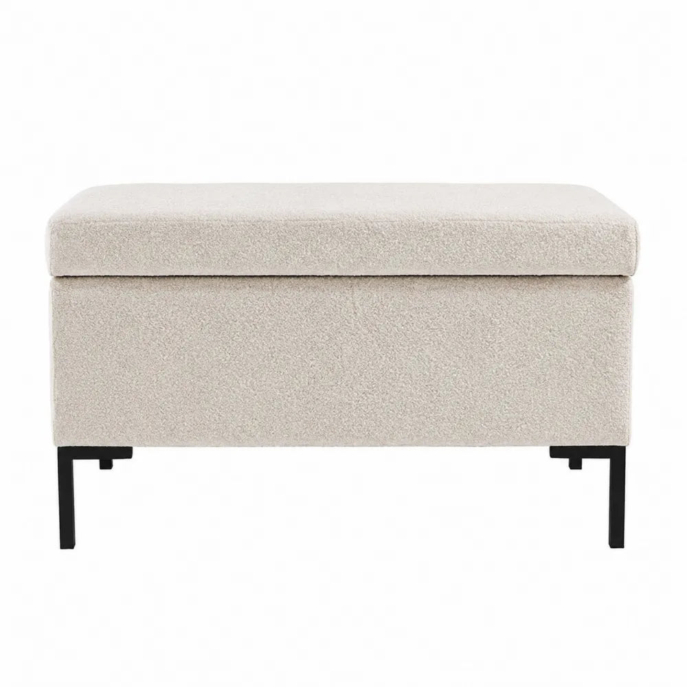 Banc en tissu polyester crème avec pieds en métal noir