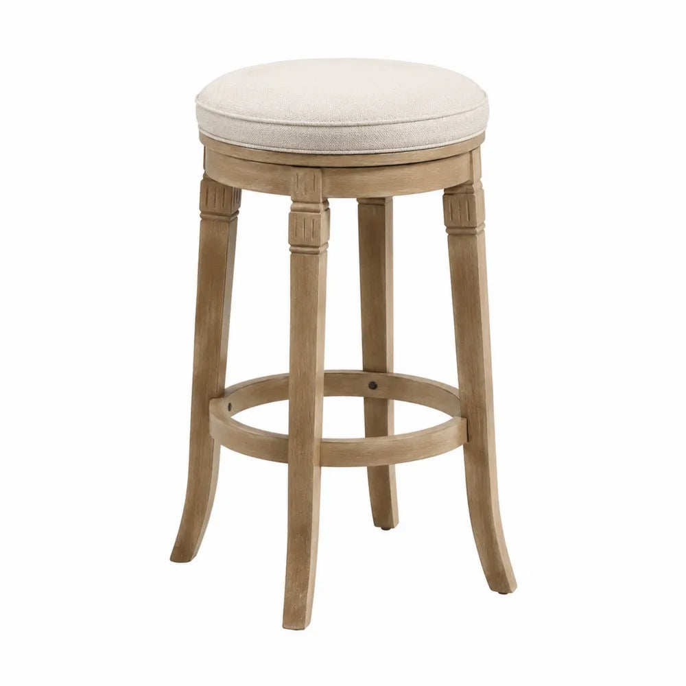 Tabouret de bar en bois et tissu polyester beige 63 cm