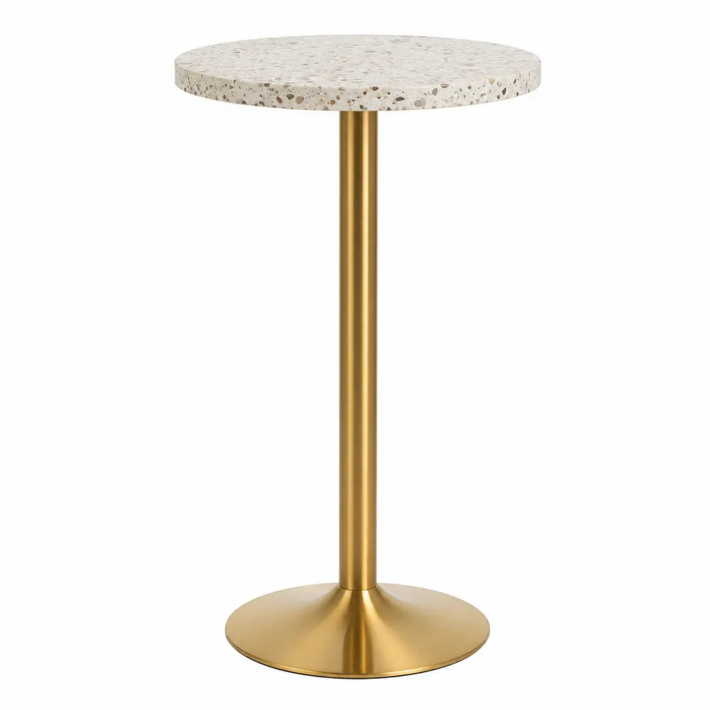 Table de bar ronde en terrazzo et métal doré 105cm