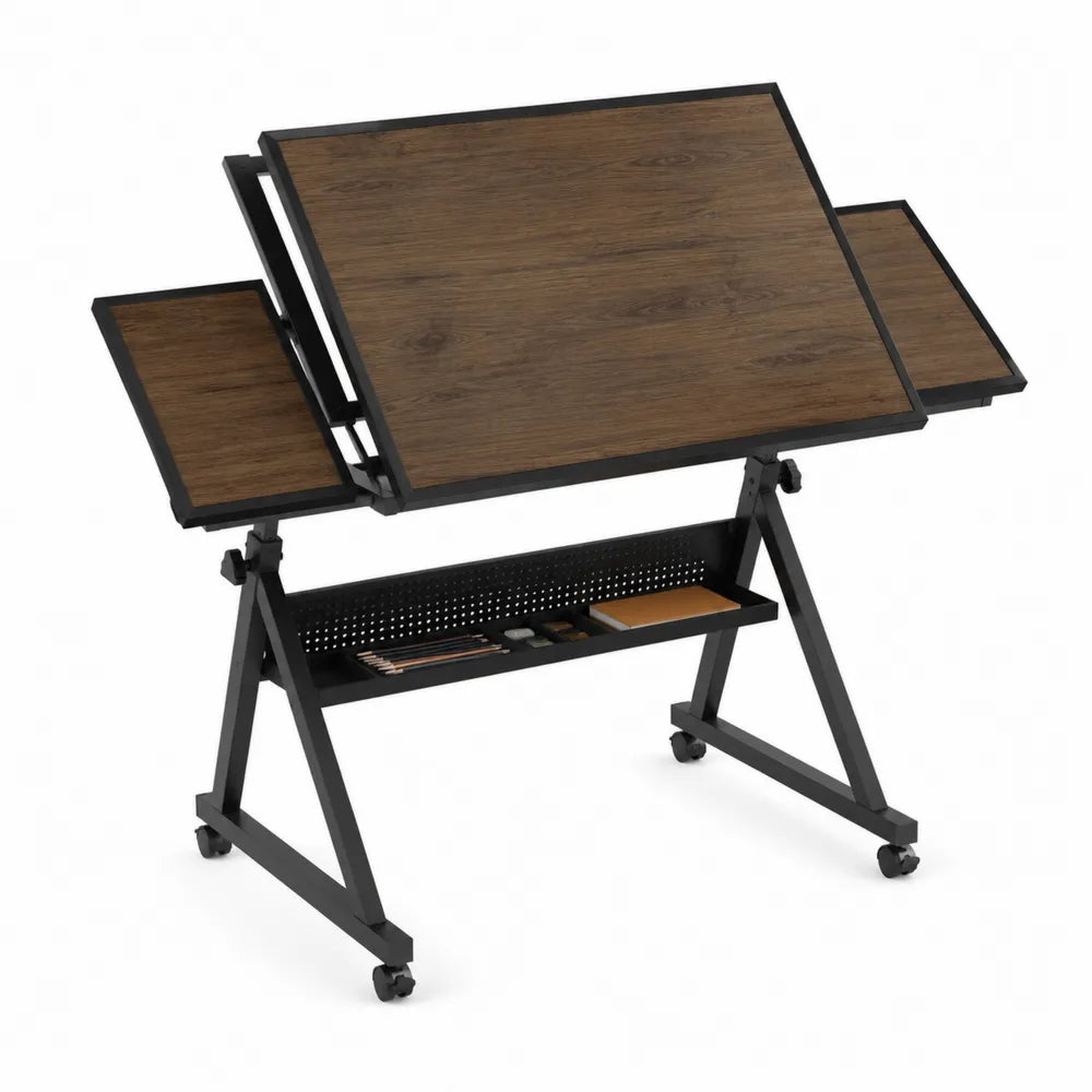 Table à dessin en bois et métal inclinable sur roulettes