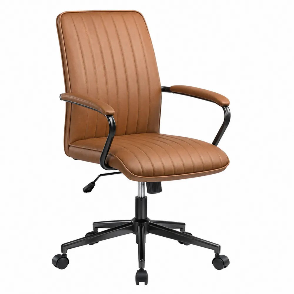 Chaise de bureau en cuir synthétique marron avec roulettes