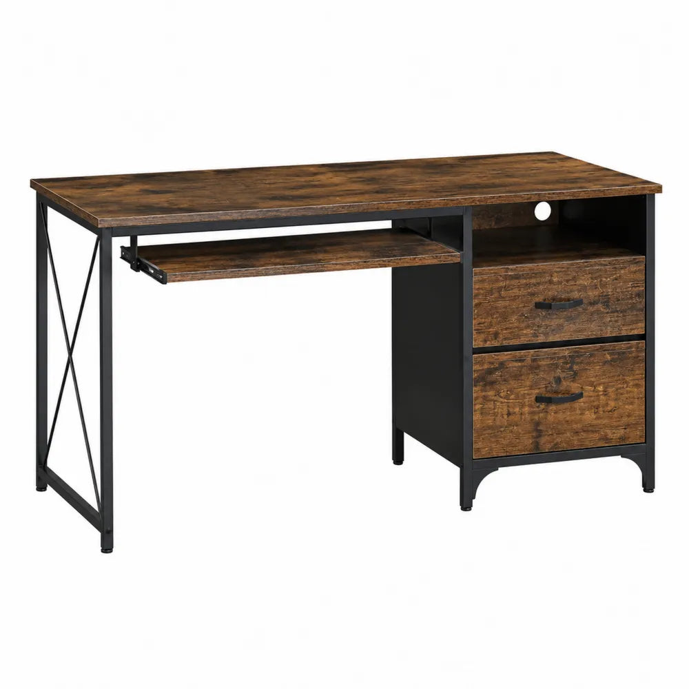 Bureau en bois et métal avec tiroirs