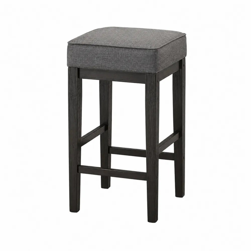 Tabouret de bar en bois avec assise en tissu polyester gris