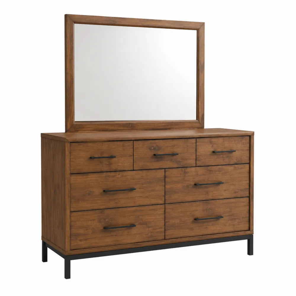 Commode en Bois de Pin avec Miroir et 7 Tiroirs