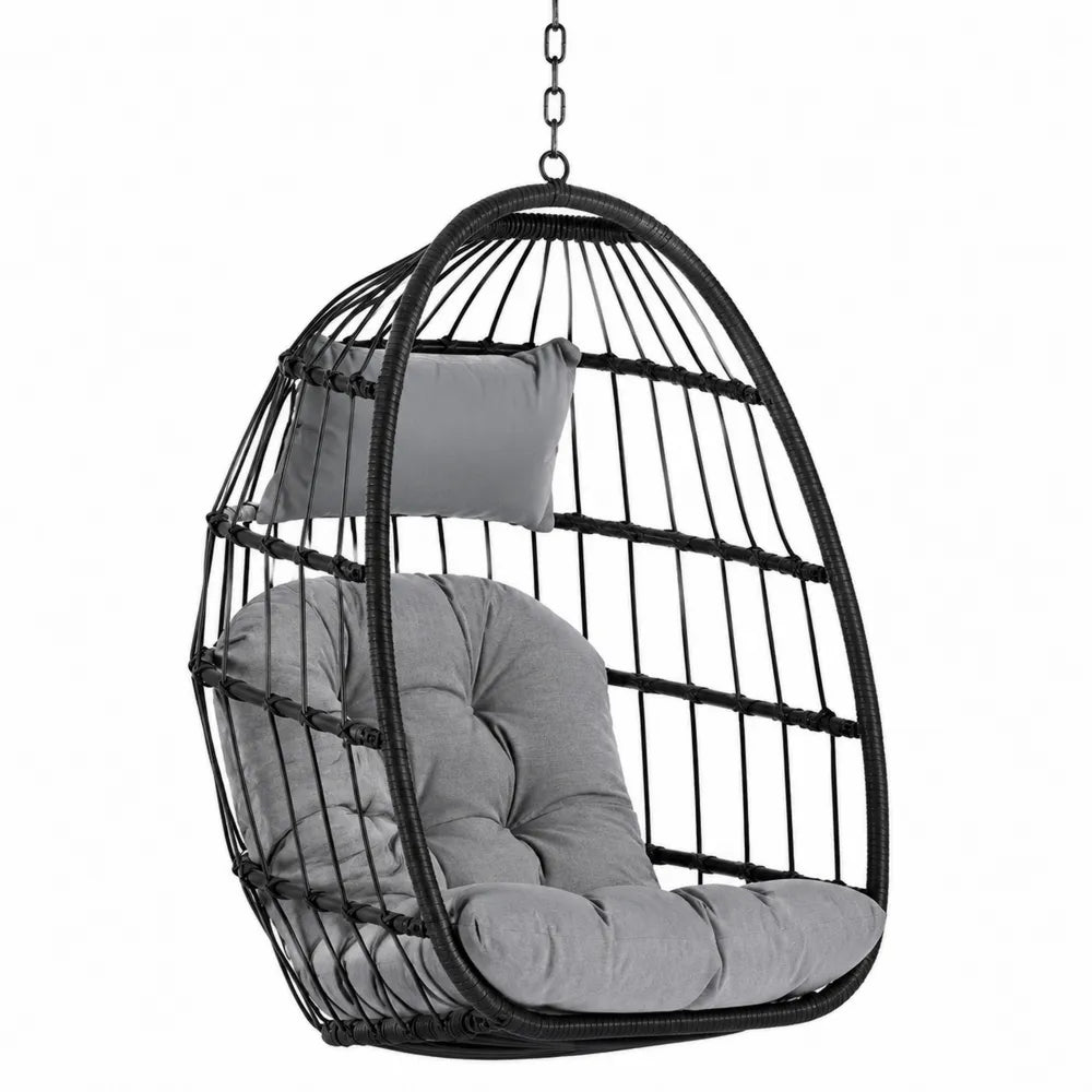 Chaise suspendue en métal avec coussins gris
