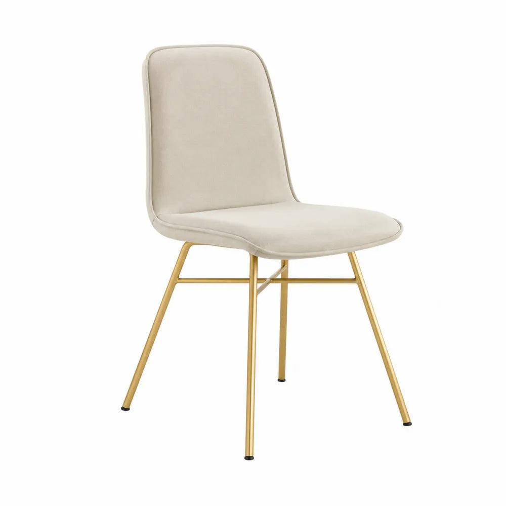 Chaise en velours beige avec pieds en métal doré