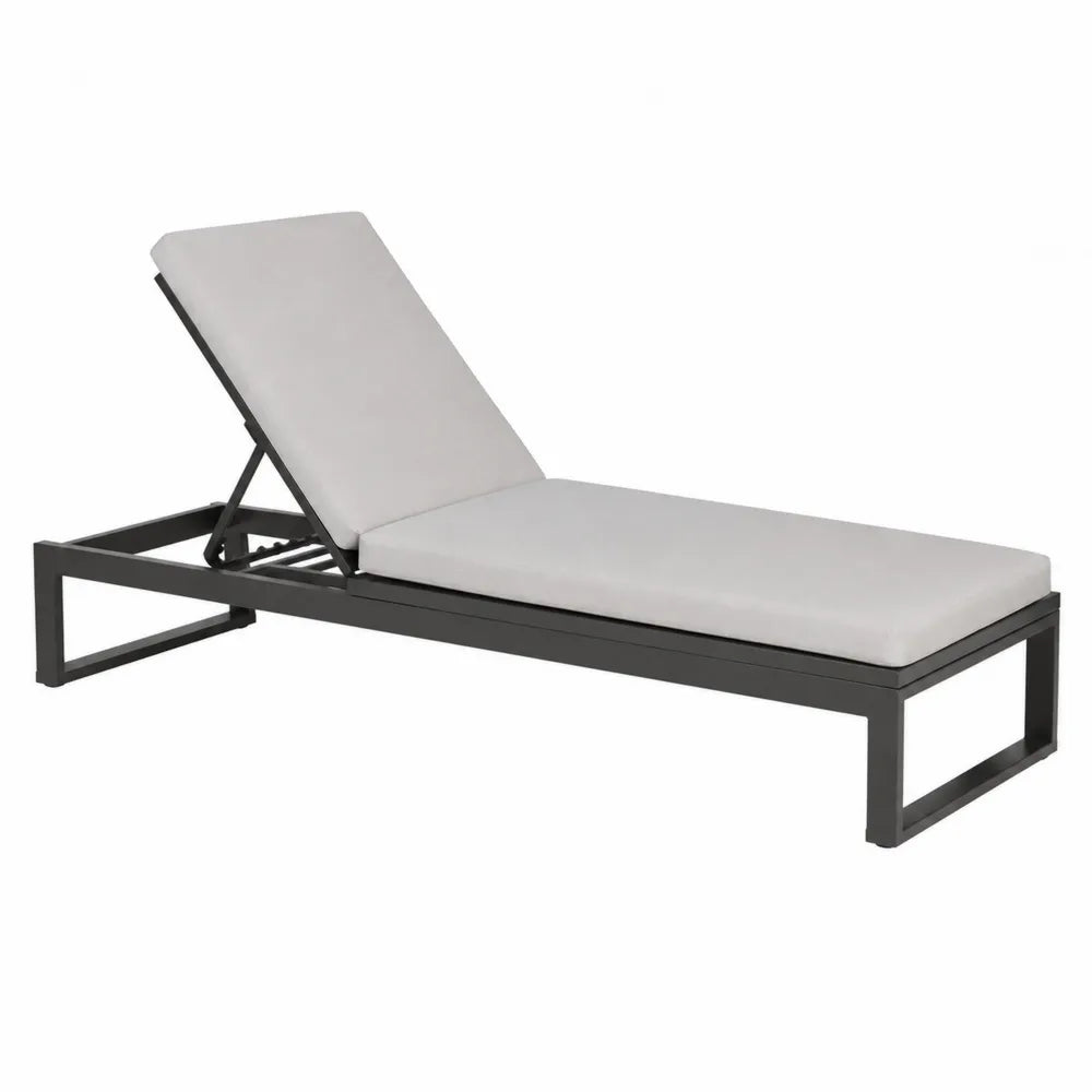 Chaise longue extérieure réglable en aluminium gris avec coussin blanc