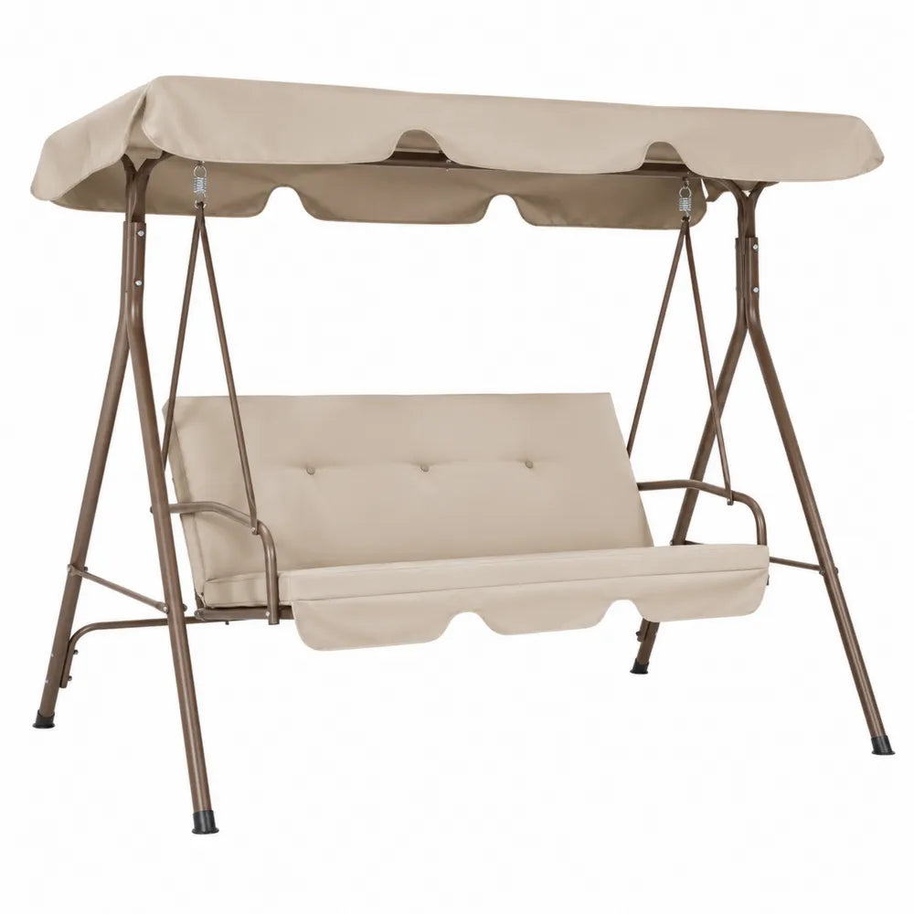 Balancelle de jardin en métal brun avec auvent en polyester beige