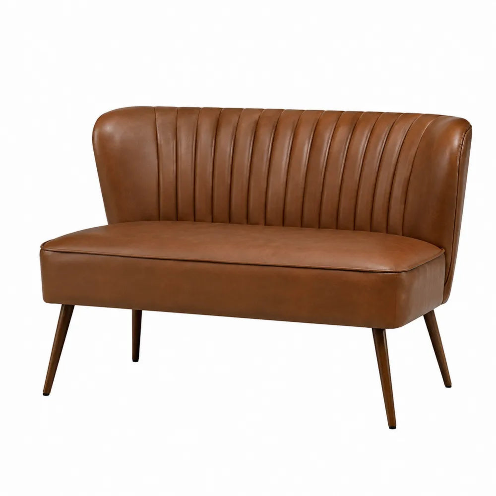 Canapé deux places en cuir marron 140 cm