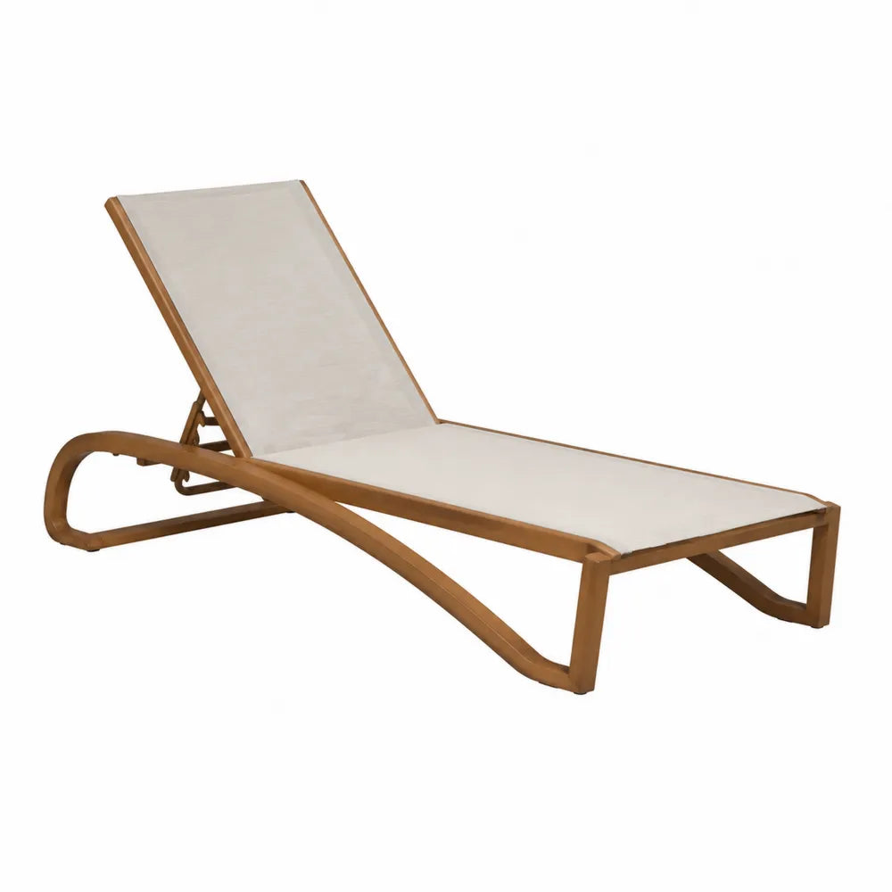 Chaise longue de jardin en bois d'acacia et textilène beige