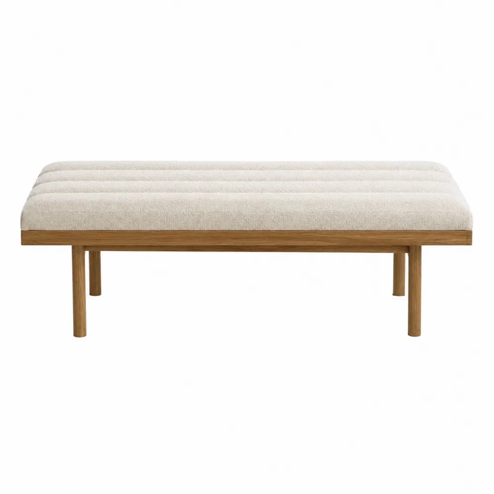 Banc en bois avec revêtement en polyester beige 120x40x45 cm