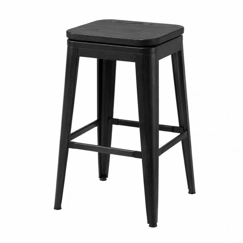 Tabouret de bar en bois massif noir 75 cm