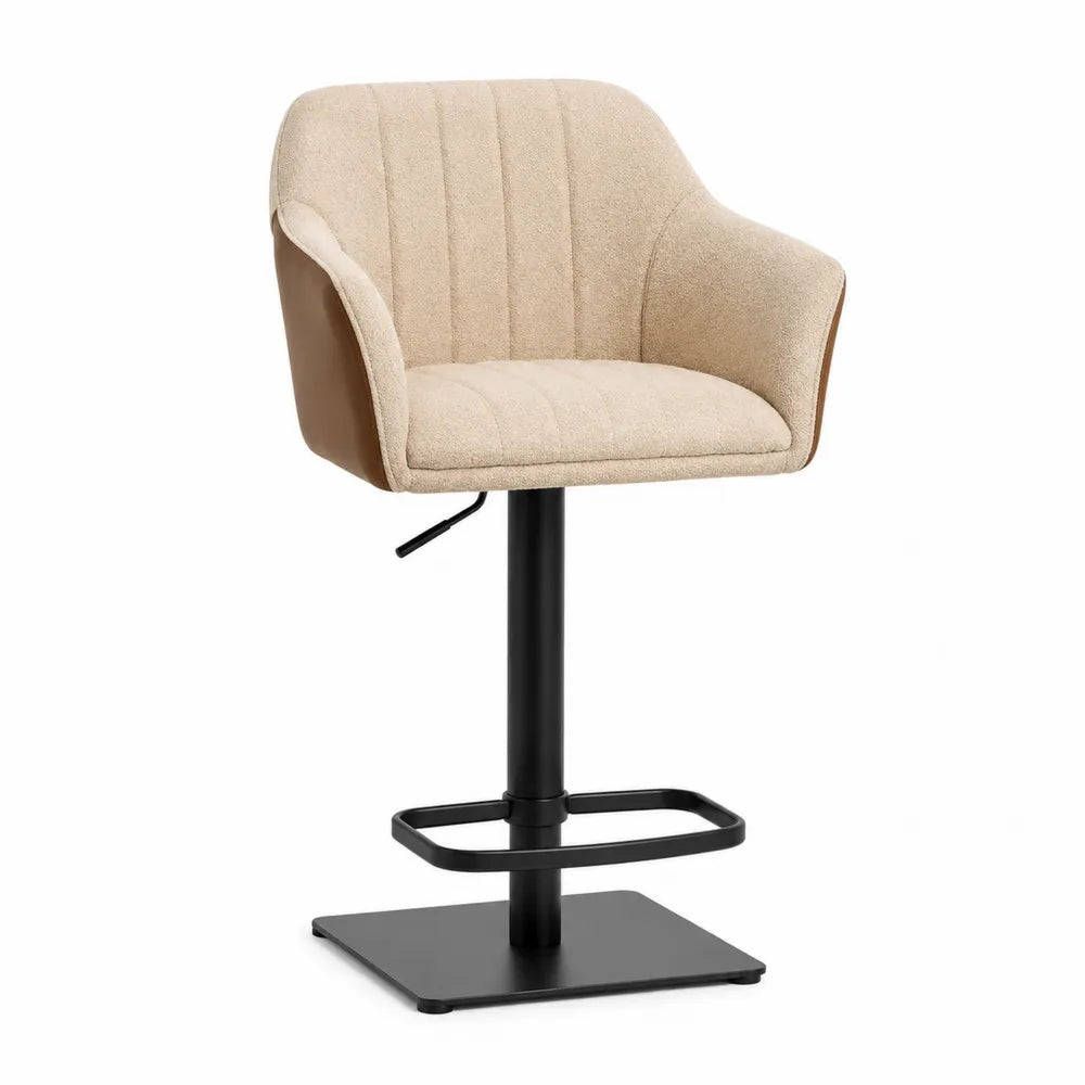 Chaise de bar en tissu polyester beige et simili cuir marron avec base métallique