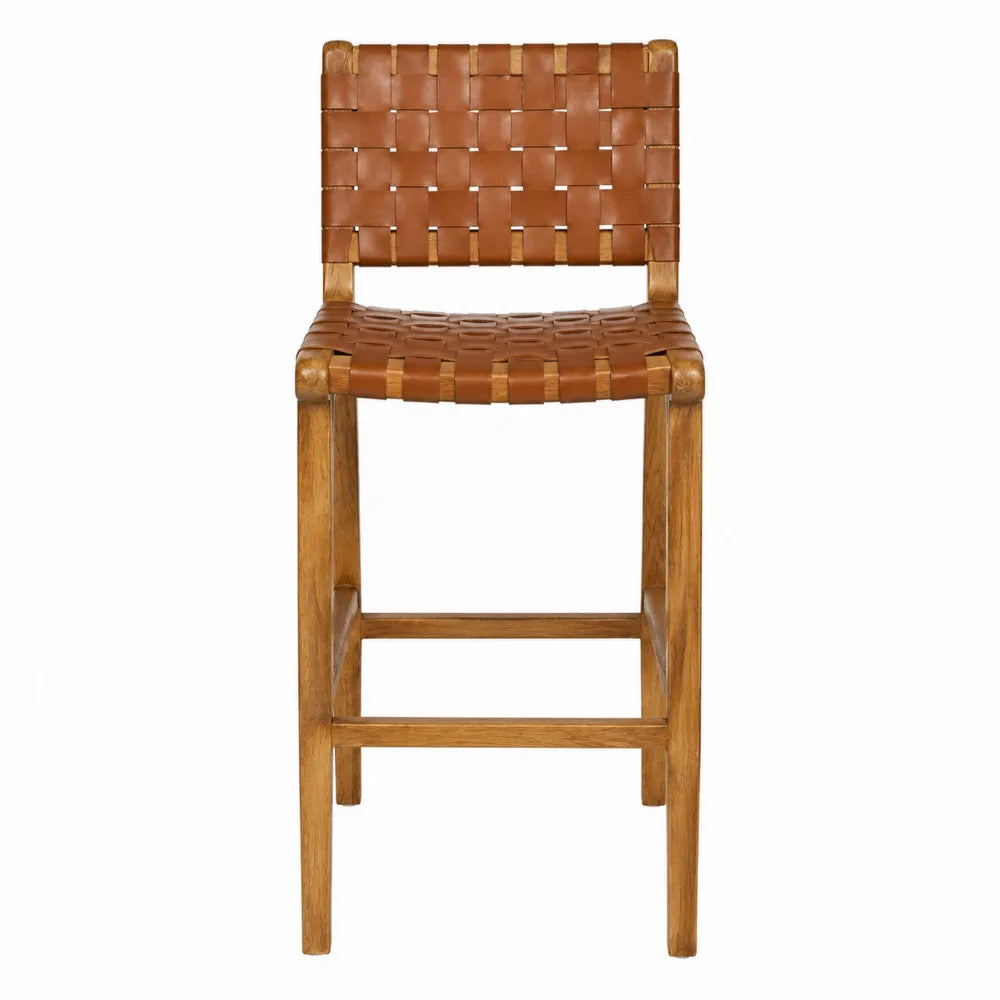 Tabouret de bar bois et cuir marron