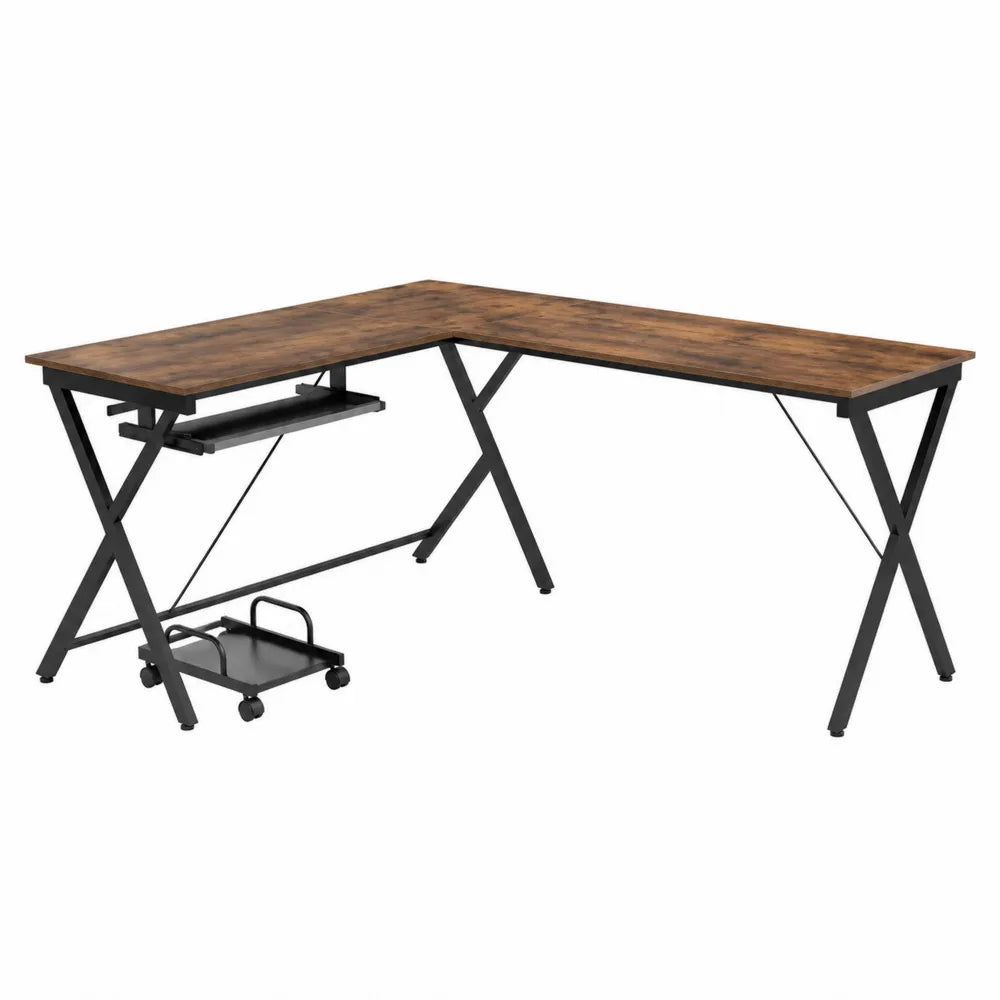Bureau d'angle en bois et métal avec plateau pour clavier 138x130x75 cm