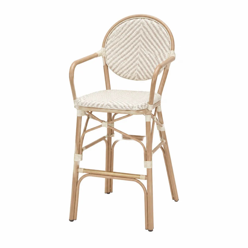 Chaise de bar en rotin et aluminium texturé beige