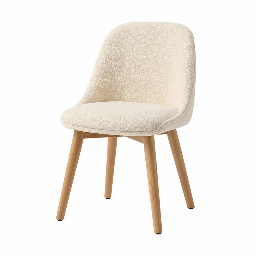 Chaise en tissu bouclé avec pieds en chêne, écru