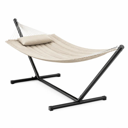 Hamac avec support en métal noir 200x100cm beige en toile de polyester
