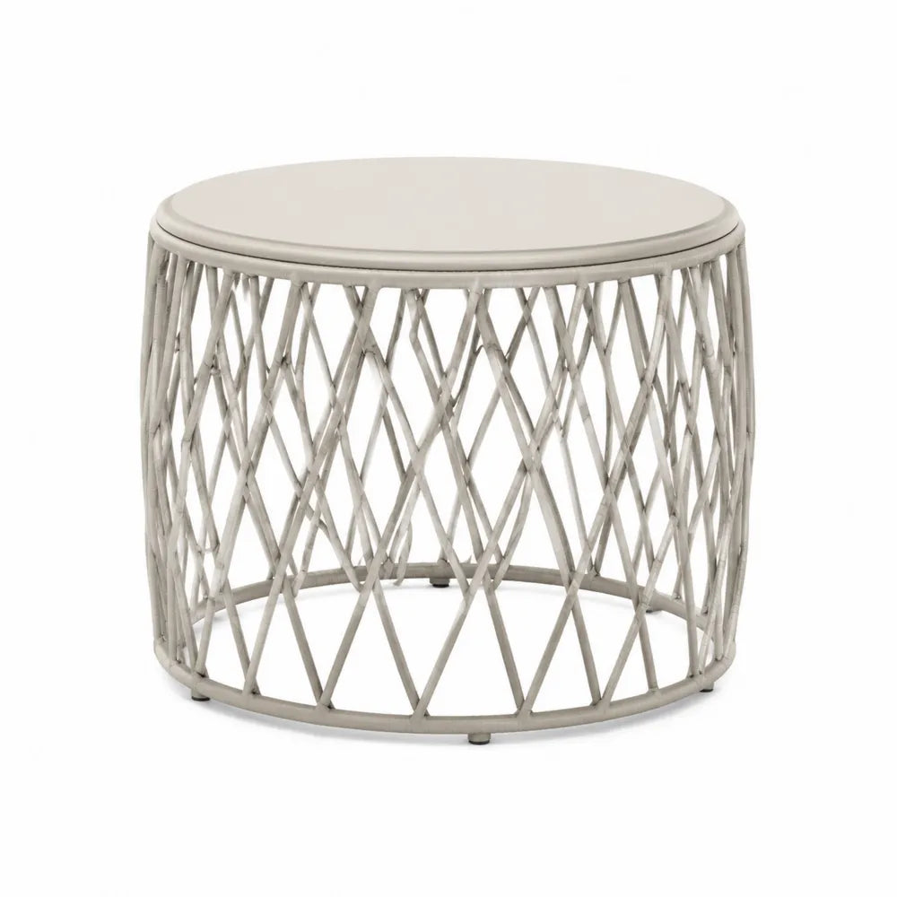 Table basse en aluminium et résine tressée beige 60 cm