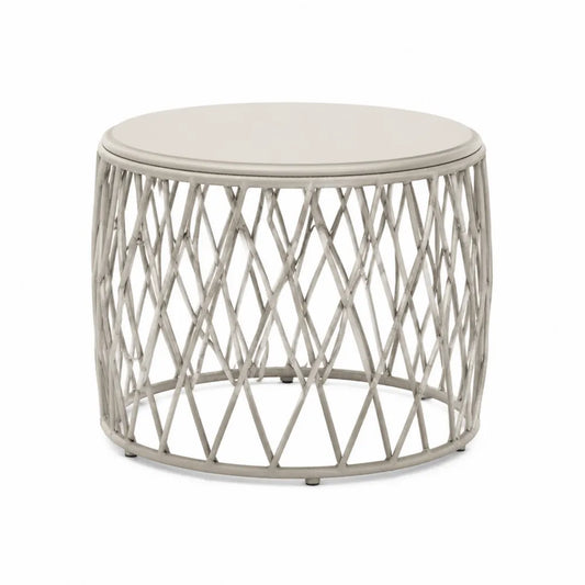 Table basse en aluminium et résine tressée beige 60 cm