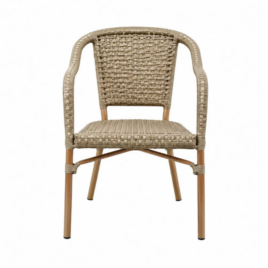 Chaise en polyéthylène tressé avec structure en aluminium, beige, 55x55x82 cm