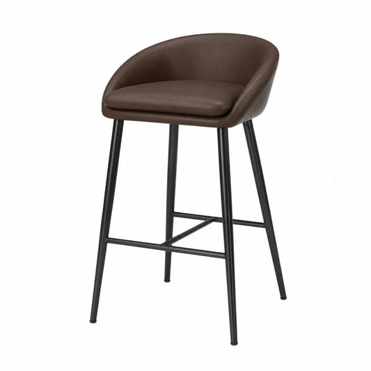 Tabouret de bar en cuir synthétique brun avec pieds en métal noir