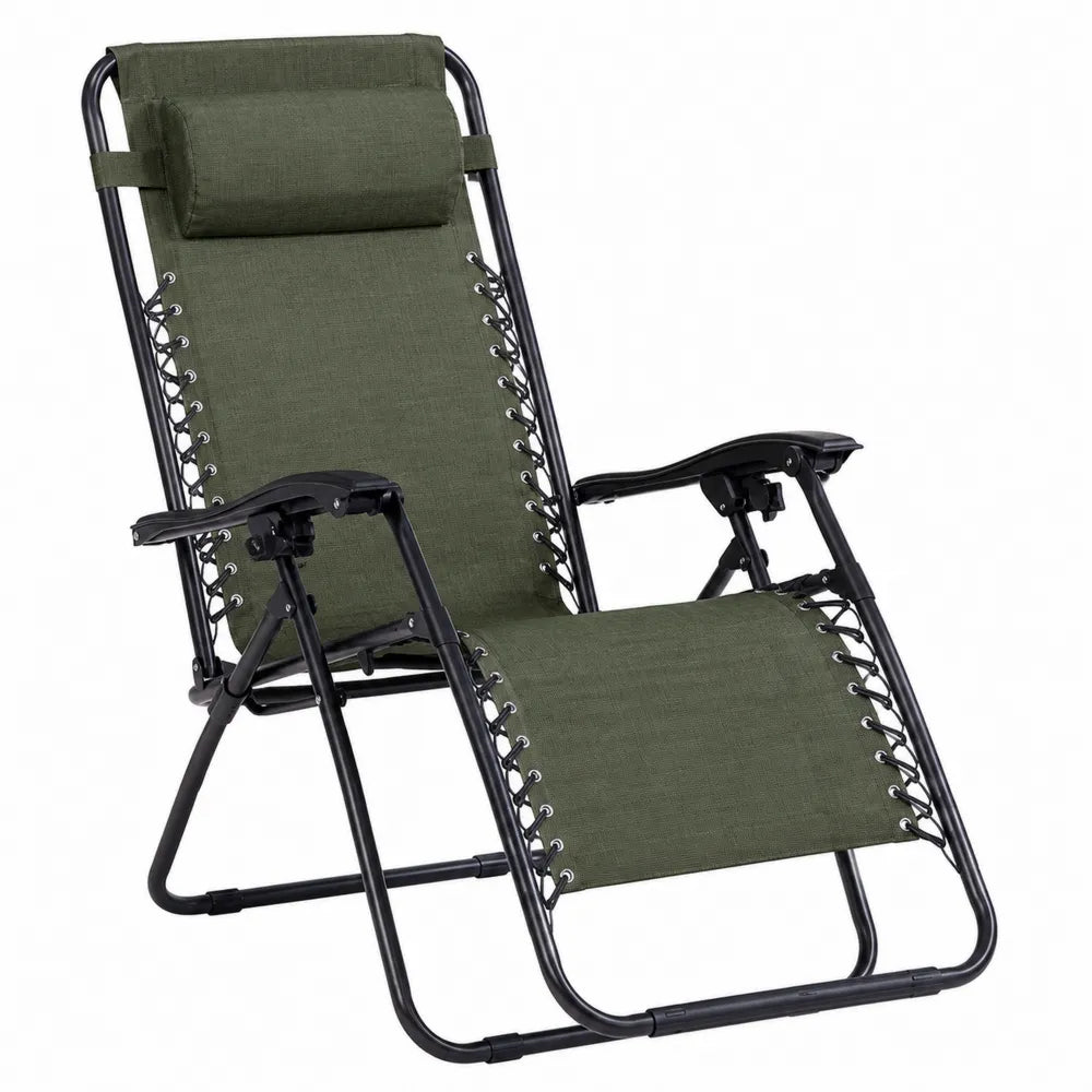 Chaise longue inclinable en acier et tissu polyester vert