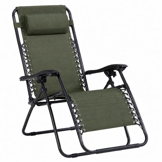 Chaise longue inclinable en acier et tissu polyester vert