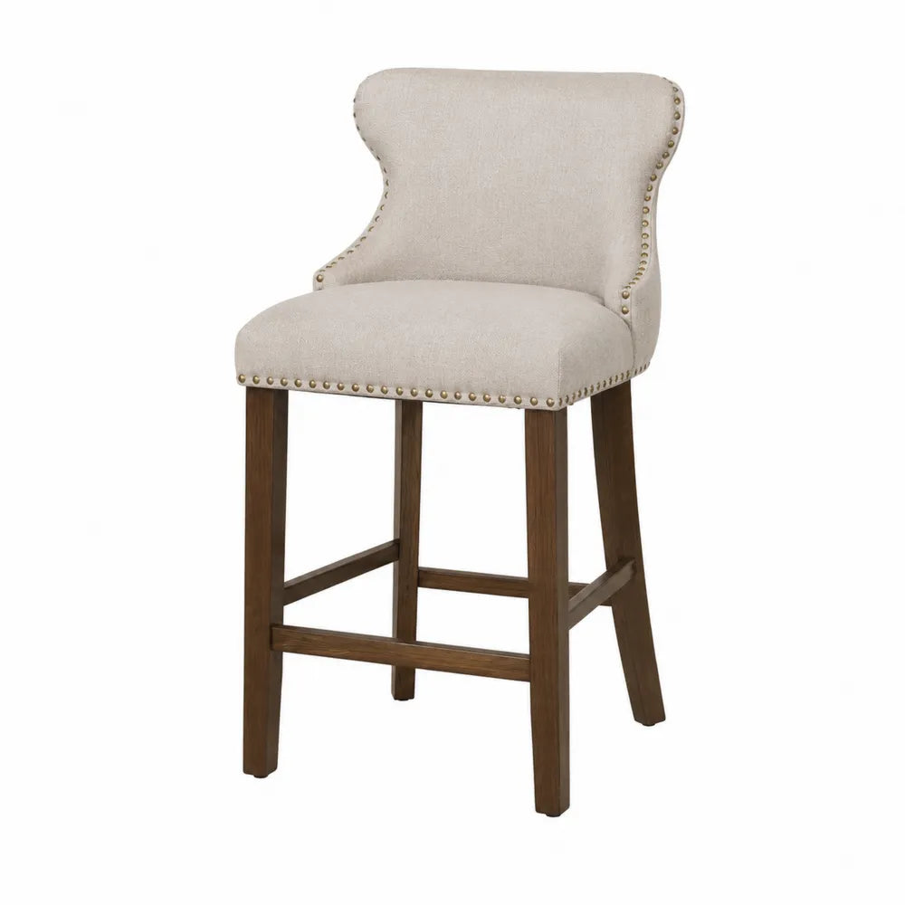 Tabouret de bar en bois avec revêtement en lin beige
