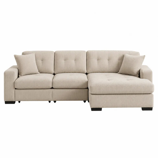 Canapé en tissu côtelé beige avec méridienne