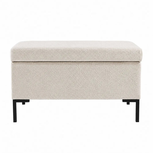 Banc en tissu polyester crème avec pieds en métal noir