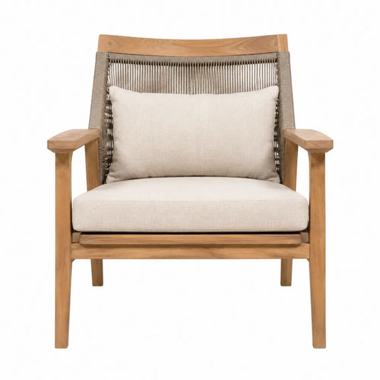 Fauteuil en teck et corde avec coussin en polyester beige
