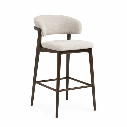 Tabouret en bois avec tissu en polyester beige