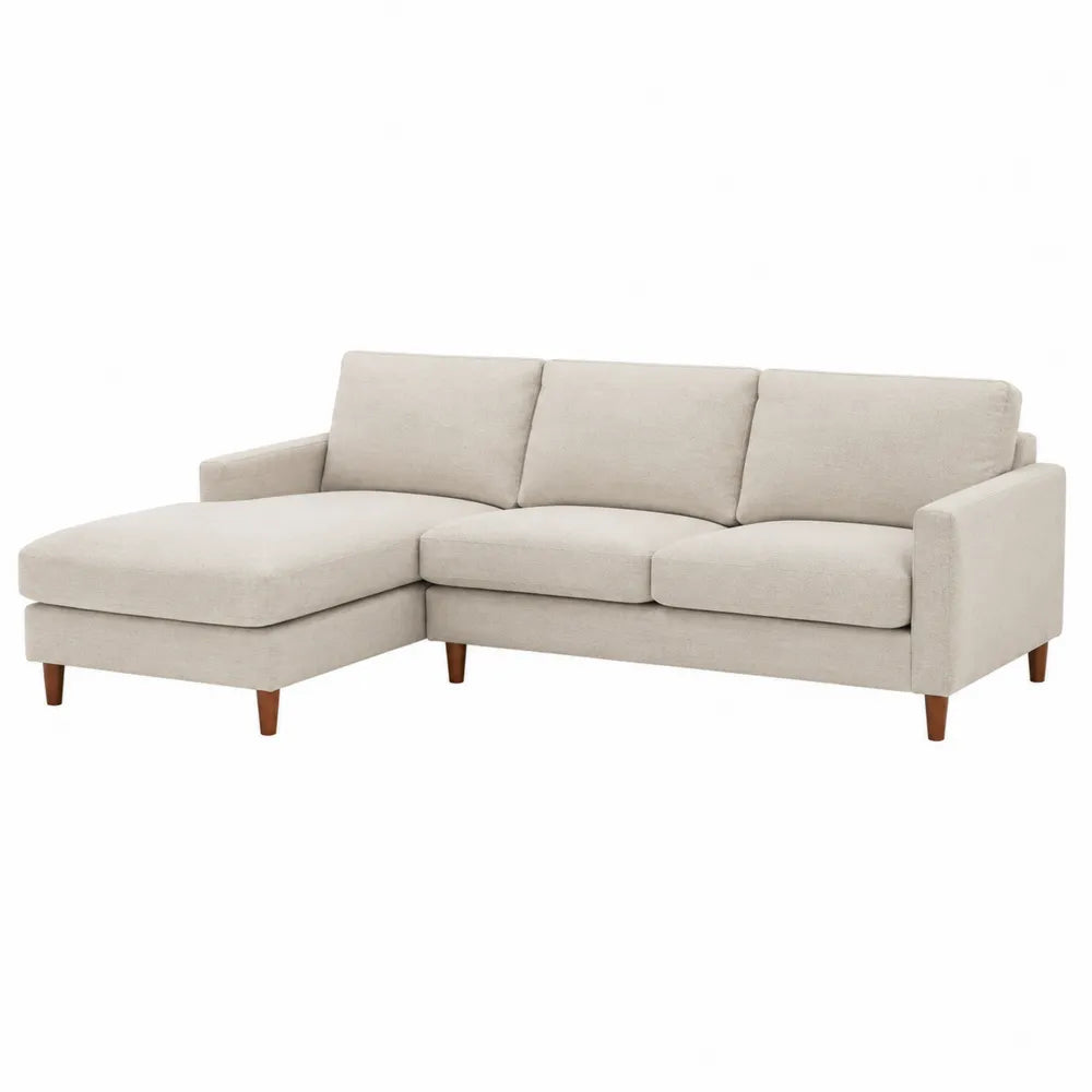 Canapé d'angle en tissu beige avec méridienne, 3 places