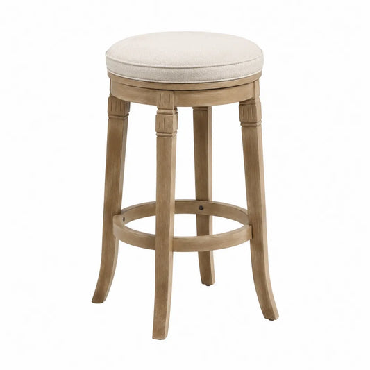 Tabouret de bar en bois et tissu polyester beige 63 cm