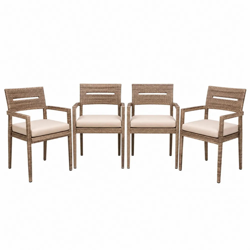 Ensemble de 4 chaises en résine tressée avec coussins crème