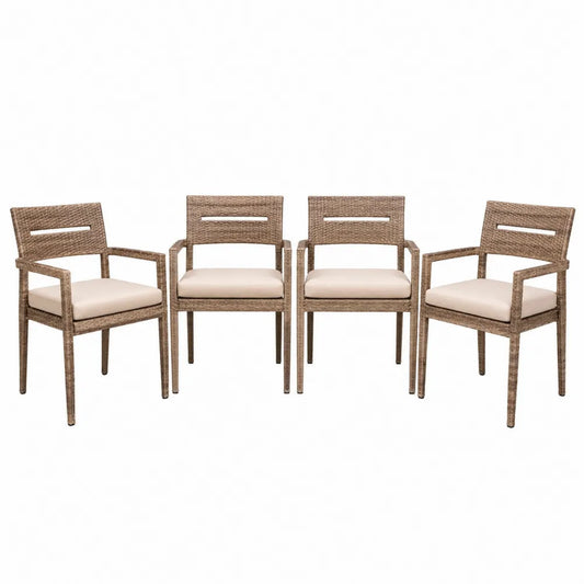 Ensemble de 4 chaises en résine tressée avec coussins crème