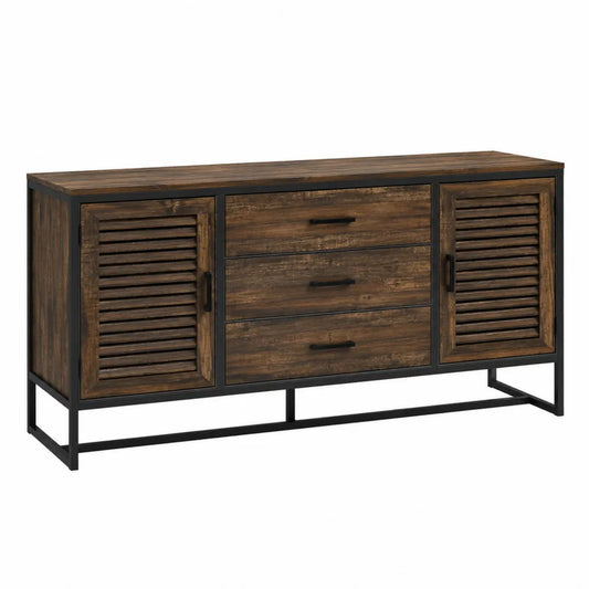 Buffet en bois massif recyclé et métal avec 2 portes et 3 tiroirs