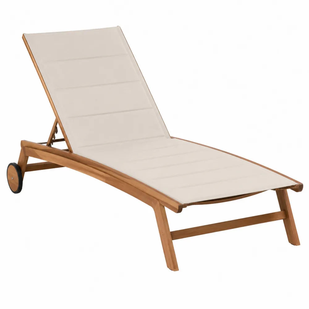 Chaise Longue en Teck et Textilène Beige