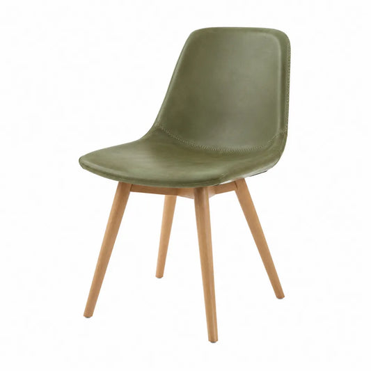 Chaise en cuir synthétique vert avec pieds en hêtre