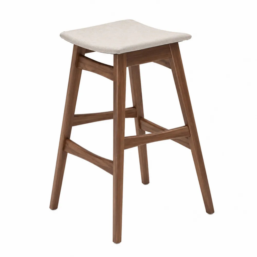 Tabouret de bar en bois avec siège en tissu beige