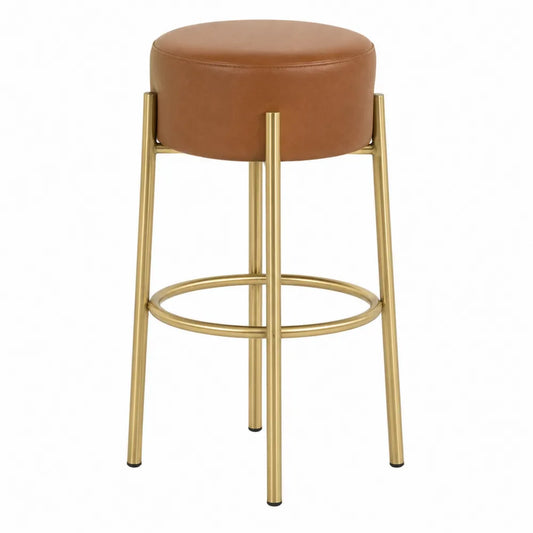Tabouret de bar en cuir synthétique brun cadre métal doré 75 cm
