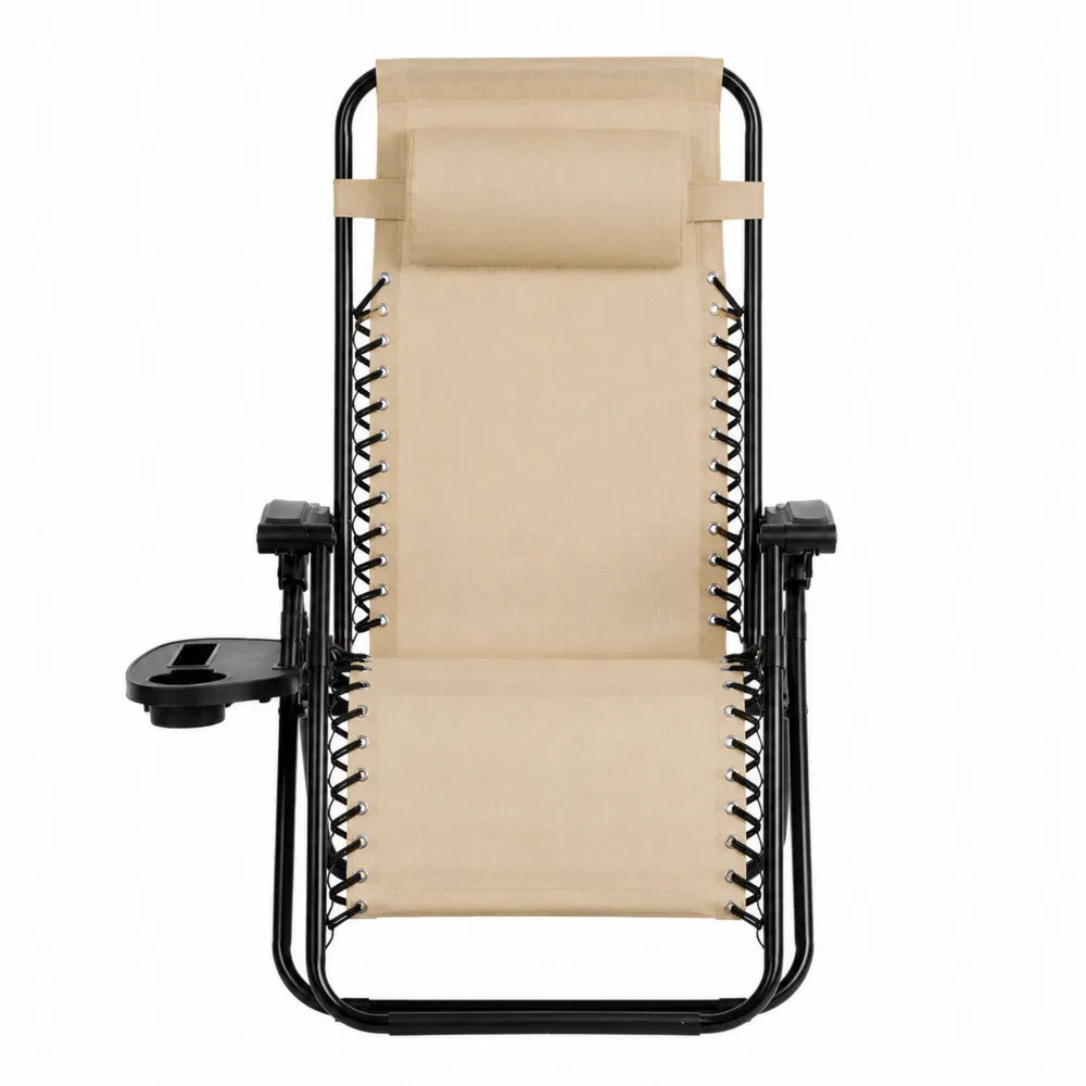 Chaise Longue Pliable Extérieure en Acier et Textilène Beige