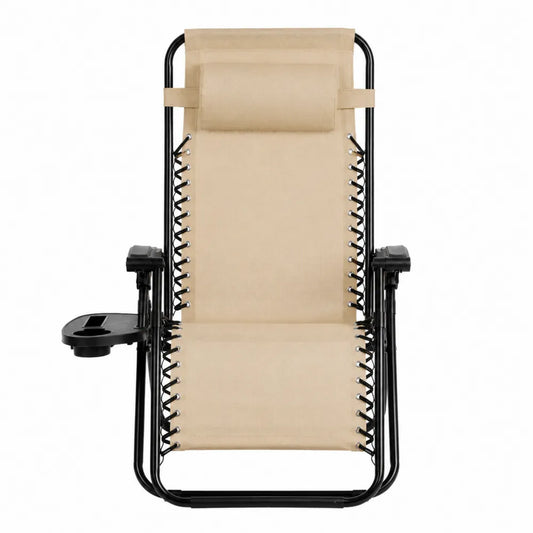 Chaise Longue Pliable Extérieure en Acier et Textilène Beige