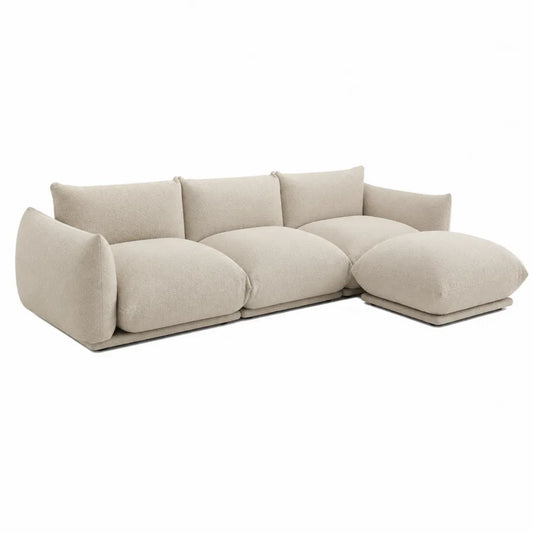 Canapé modulaire en tissu beige avec repose-pieds