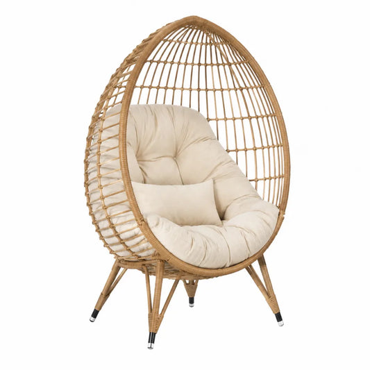 Fauteuil en rotin synthétique avec coussins en polyester beige