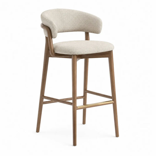 Tabouret en bois et tissu polyester beige